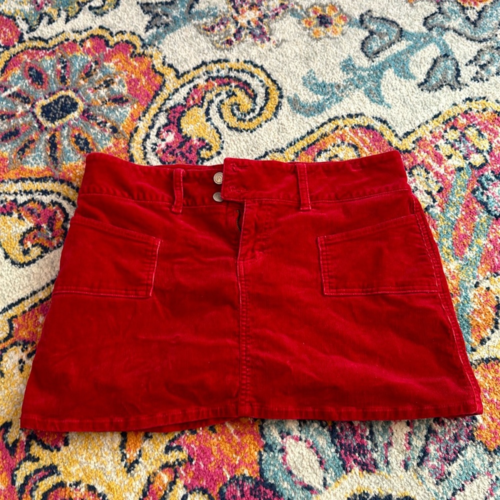 Red corduroy low rise mini skirt vintage 90s short size 13/14 juniors
